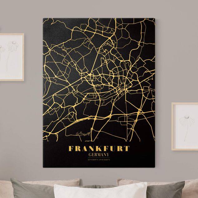 Canvas schilderijen - Goud Frankfurt City City Map - Classic Black