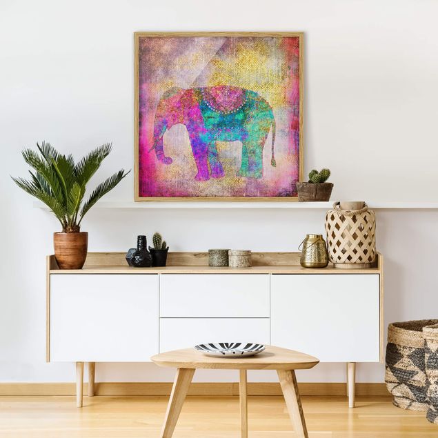 Ingelijste posters Colourful Collage - Indian Elephant