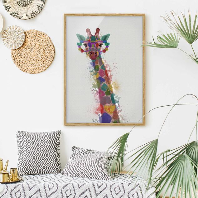 Ingelijste posters Rainbow Splash Giraffe