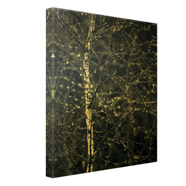 Canvas schilderijen - Goud Dark Birch Tree In Cold Rain