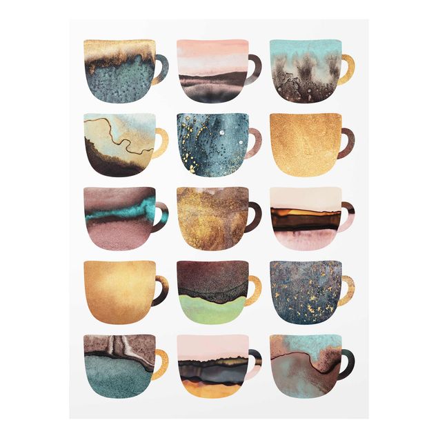 Glasschilderijen Colourful Coffee Mugs With Gold
