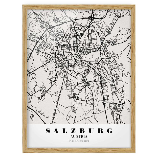Ingelijste posters Salzburg City Map - Classic