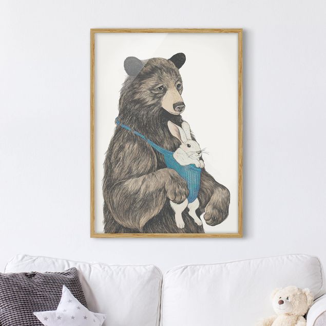 Ingelijste posters Illustration Bear And Bunny Baby