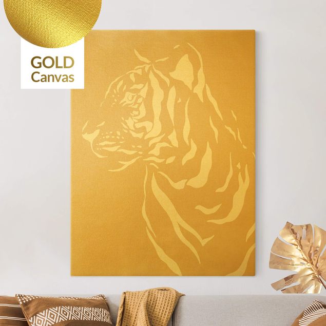 Canvas schilderijen - Goud Safari Animals - Portrait Tiger Beige