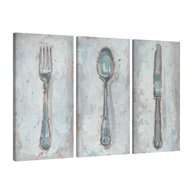 Canvas schilderijen - 3-delig Impressionistic Cutlery Set I