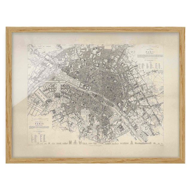 Ingelijste posters Vintage Map Paris
