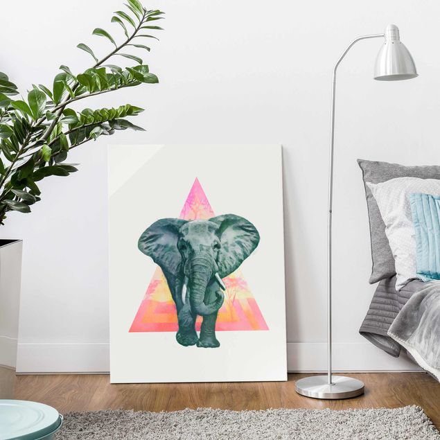Glas Magnettafel Illustration Elephant Front Triangle Painting