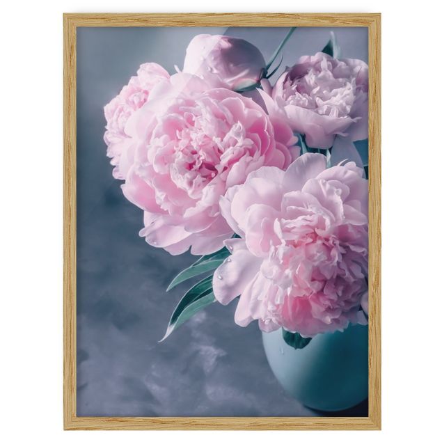 Ingelijste posters Vase With Light Pink Peony Shabby