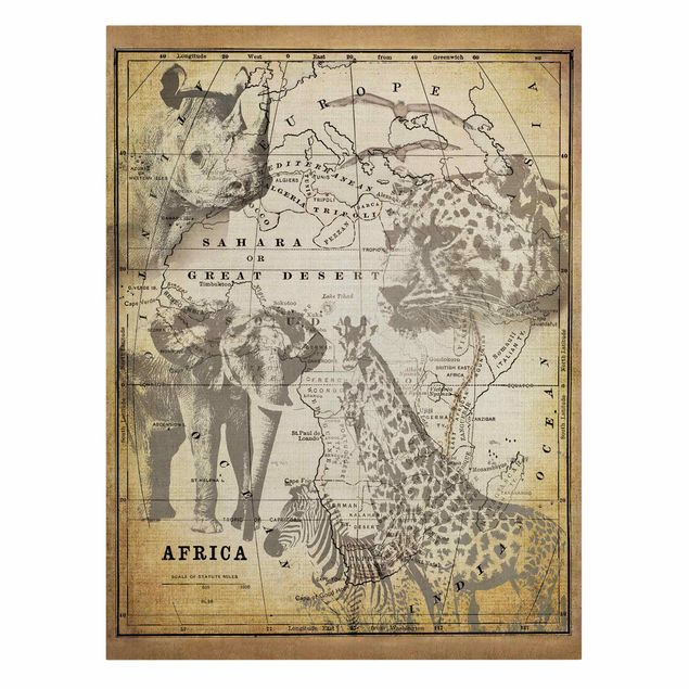 Canvas schilderijen Vintage Collage - Africa Wildlife