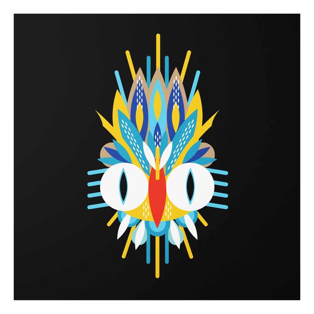 Glasschilderijen Collage Ethno Mask - Bird Feathers
