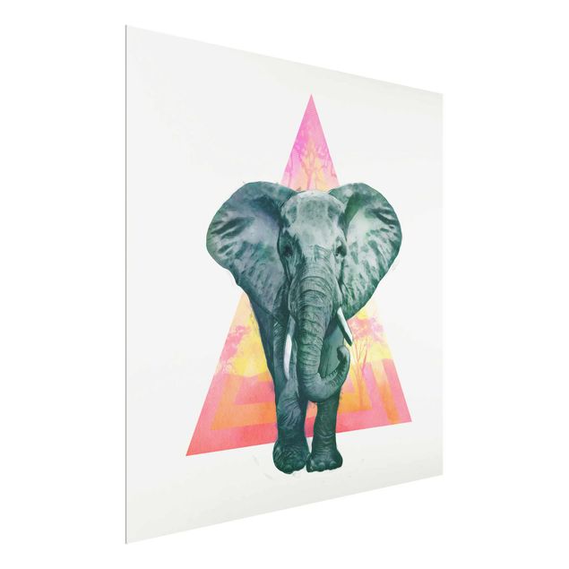 Glasschilderijen Illustration Elephant Front Triangle Painting
