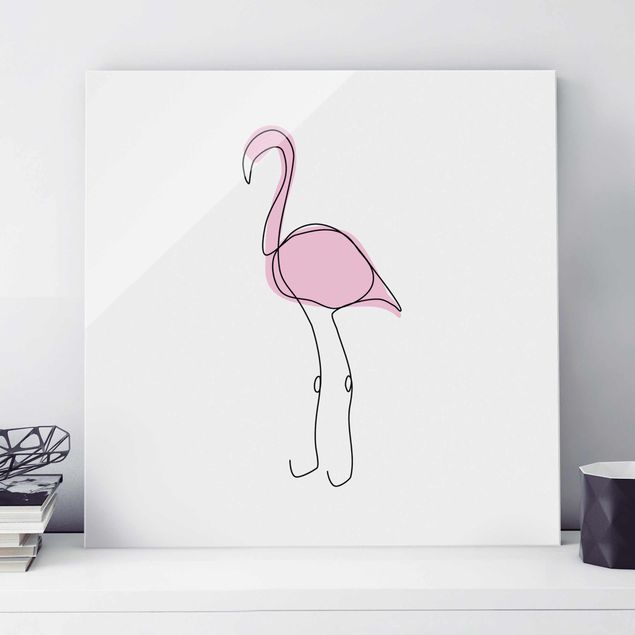Glasschilderijen Flamingo Line Art