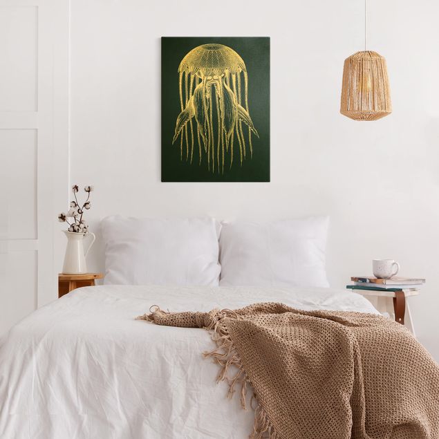 Canvas schilderijen - Goud Illustration Jellyfish On Blue