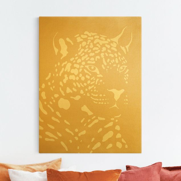 Canvas schilderijen - Goud Safari Animals - Portrait Leopard Beige