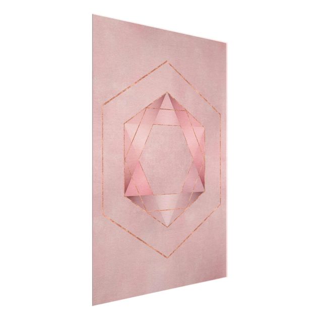 Glasschilderijen Geometry In Pink And Gold I