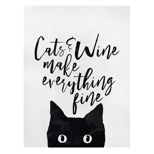 Canvas schilderijen Cats And Wine make Everything Fine