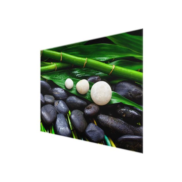 Glasschilderijen Green Bamboo With Zen Stones