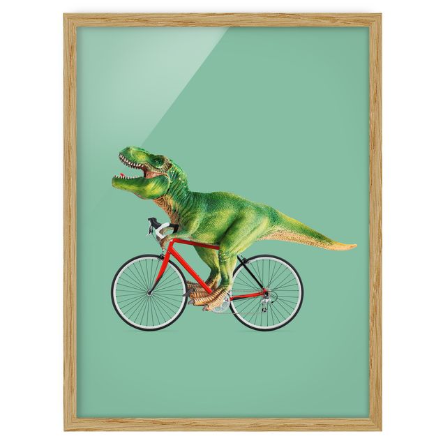 Ingelijste posters Dinosaur With Bicycle