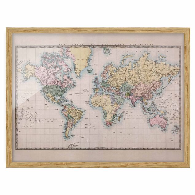 Ingelijste posters Vintage World Map Around 1850