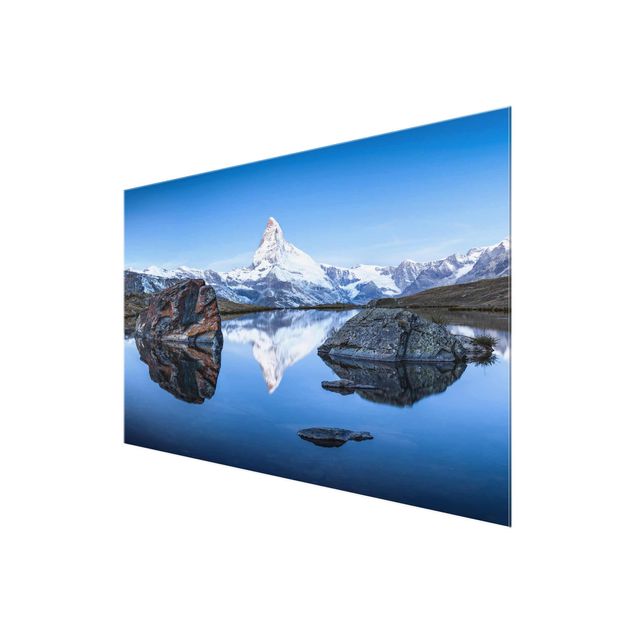Glasschilderijen Stellisee Lake In Front Of The Matterhorn