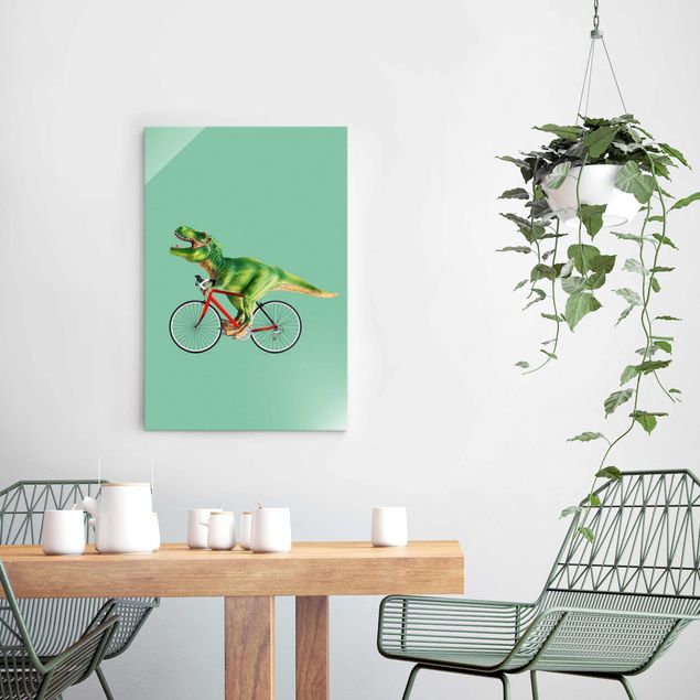 Magnettafel Glas Dinosaur With Bicycle
