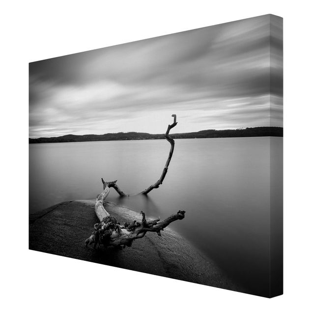 Canvas schilderijen Sunset In Black And White By The Lake
