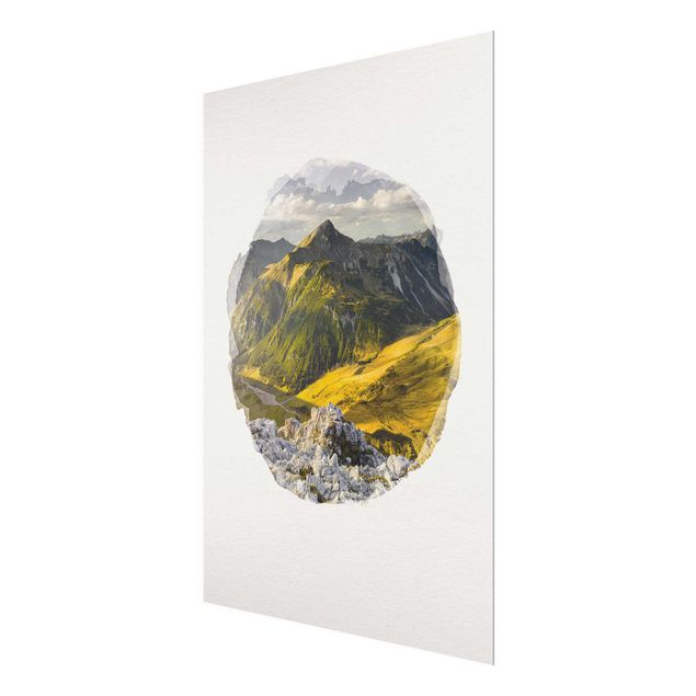 Glasschilderijen WaterColours - Mountains And Valley Of The Lechtal Alps In Tirol