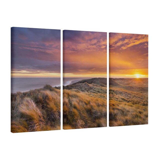 Canvas schilderijen - 3-delig Sunrise On The Beach On Sylt