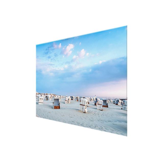 Glasschilderijen Beach Chairs On The North Sea Beach