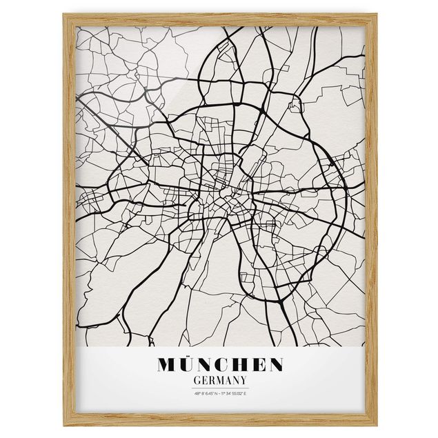 Ingelijste posters Munich City Map - Classic