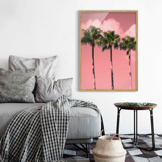 Ingelijste posters Palm Trees Against Sky Pink