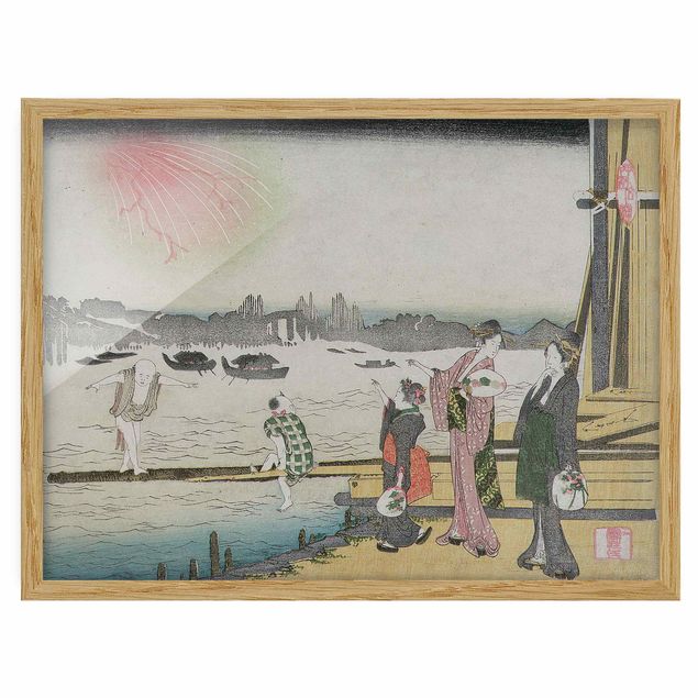 Ingelijste posters Katsushika Hokusai - A cool Evening in Ryogoku