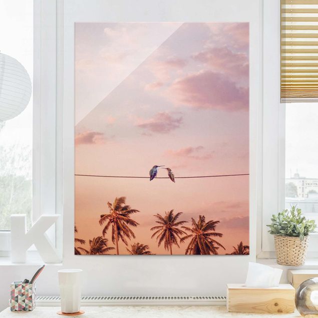 Glasschilderijen Sunset With Hummingbird
