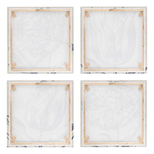 Canvas schilderijen - 4-delig Indigo Blossom On Linen Set II