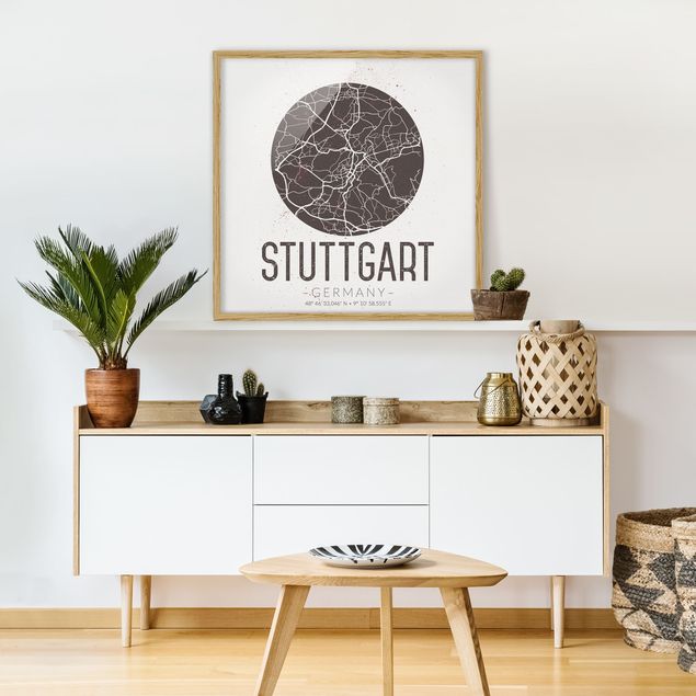 Ingelijste posters Stuttgart City Map - Retro
