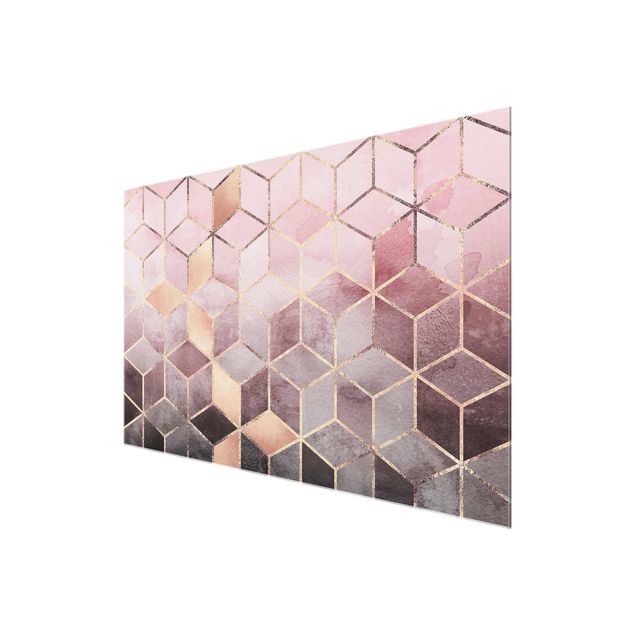 Glasschilderijen Pink Grey Golden Geometry