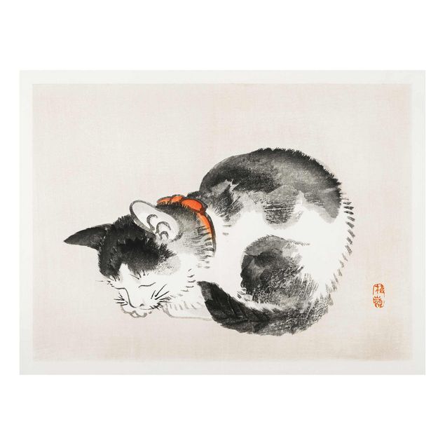 Glasschilderijen Asian Vintage Drawing Sleeping Cat