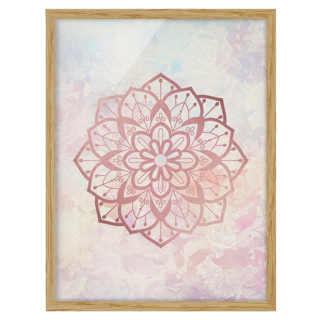 Ingelijste posters Mandala Illustration Flower Rose Pastel
