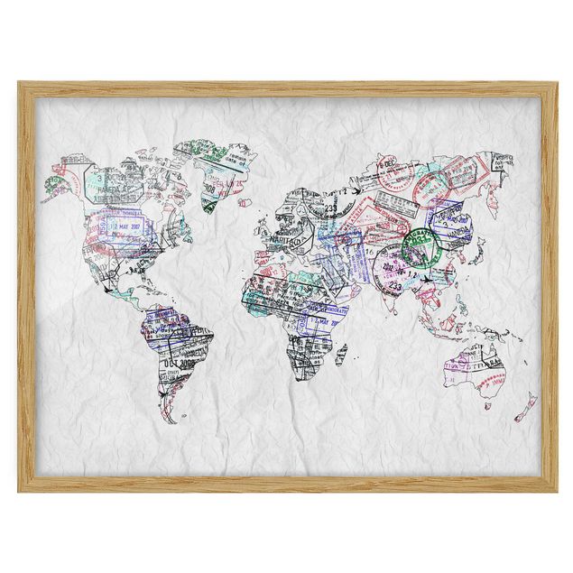 Ingelijste posters Passport Stamp World Map