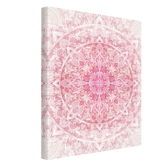 Canvas schilderijen Mandala WaterColours Sun Ornament Light Pink