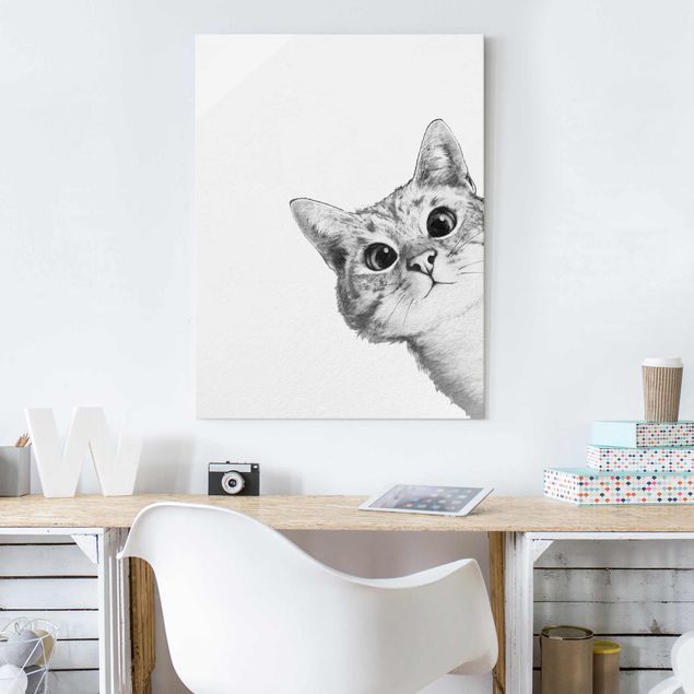Glas Magnetboard Illustration Cat Drawing Black And White