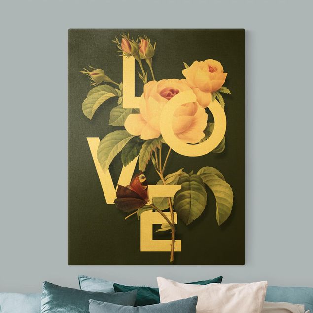 Canvas schilderijen - Goud Florale Typography - Love
