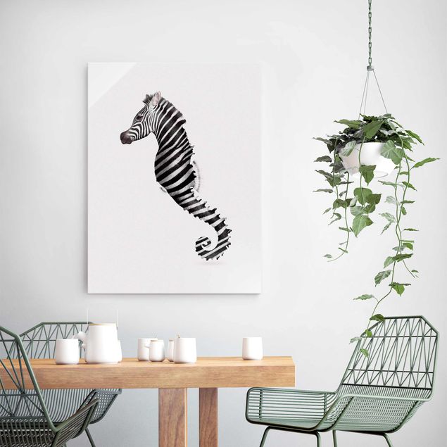 Glasschilderijen Seahorse With Zebra Stripes
