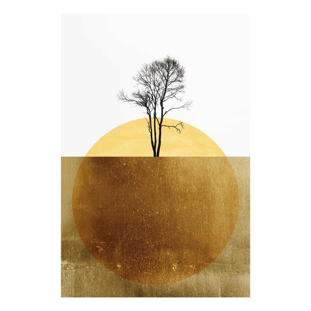 Glasschilderijen Golden Sun With Tree