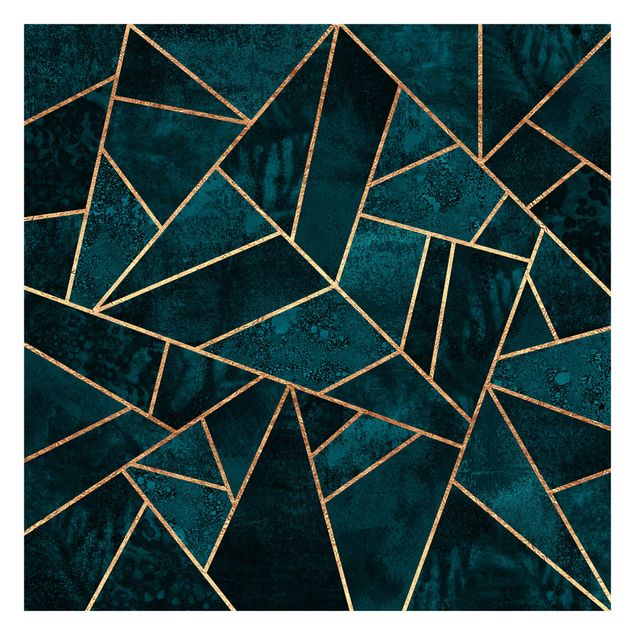 Patroonbehang Dark Turquoise With Gold