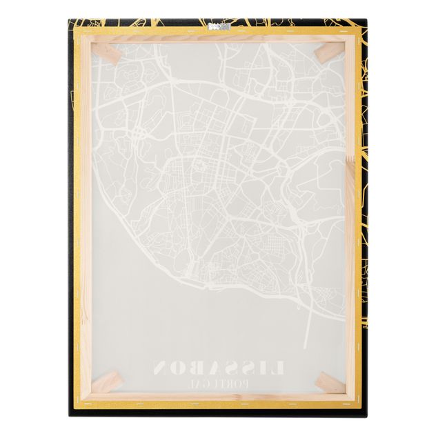 Canvas schilderijen - Goud Lisbon City Map - Classic Black