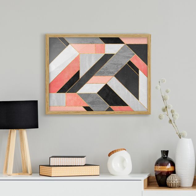 Ingelijste posters Geometry Pink And Gold