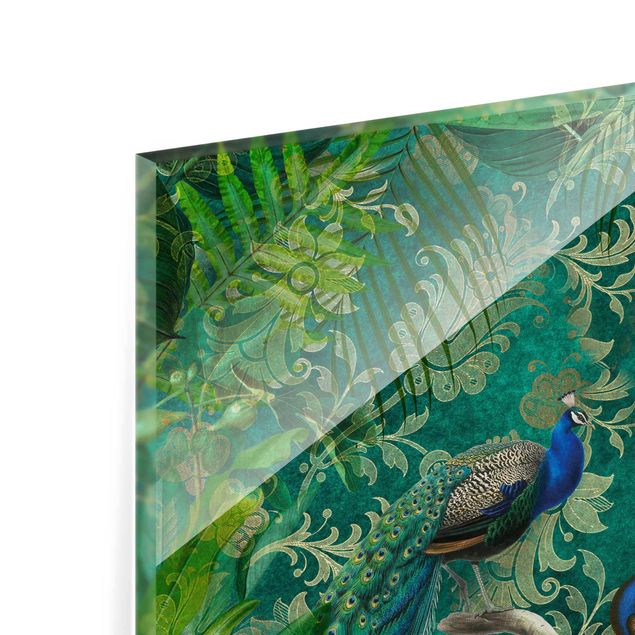 Glasschilderijen Shabby Chic Collage - Noble Peacock II