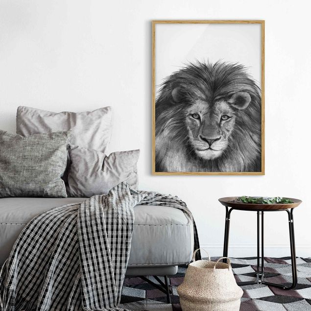 Ingelijste posters Illustration Lion Monochrome Painting