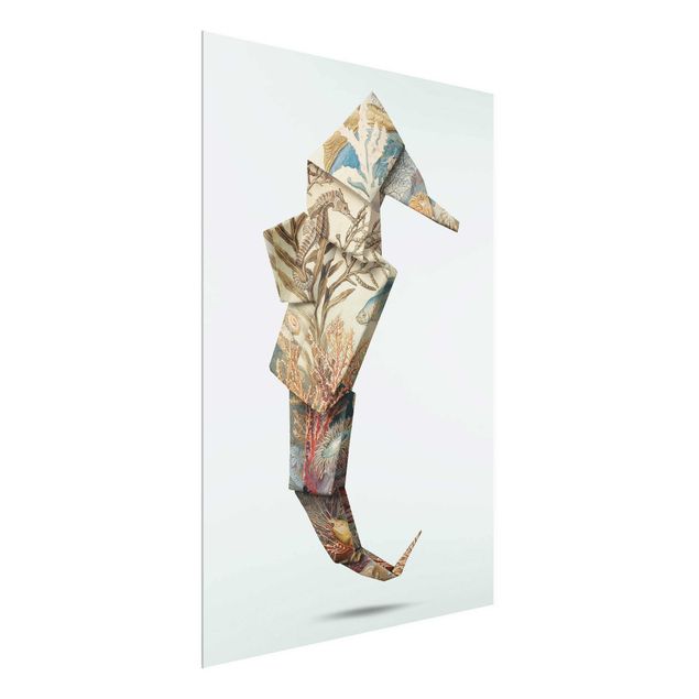 Glasschilderijen Origami Seahorse